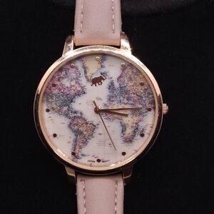 Elegant World Map Watch with Beige Strap